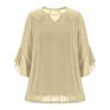 Women's Elegant Ruffled Shiny Stamped Seven-Sleeve Double Layer Mesh Top