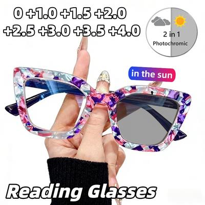 Neue Mode Cat Eye Photochrome Lesebrille für Damen High-Definition Presbyopie Brille mit Plus-Dioptrien 0 bis +4.0