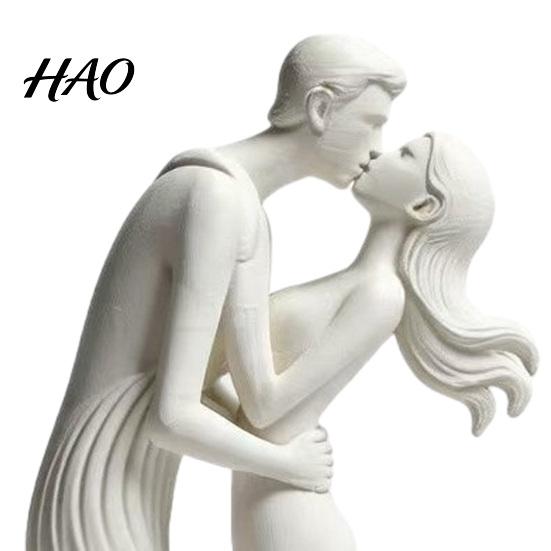 Modern Minimalist Abstract Figurine 3D Printed Kissing Couple Ornament, Love Statue, Soft Matte White Desktop Ornament Romantic Sculpture for