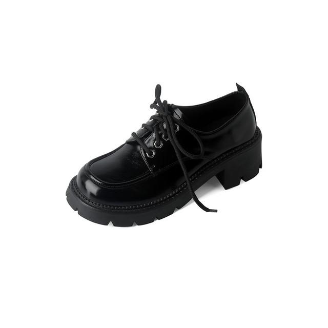 New Fashion Genuine Leather Women Shoes Casual Loafers Round Toe Platform Shoes Shoes Woman Zapatos De Mujer Women Lace -Up