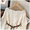 Autumn Plus Women Basic Sexy Sweaters Belt Pullover Tops Loose Female O-Neck Knitted Solid Sweater