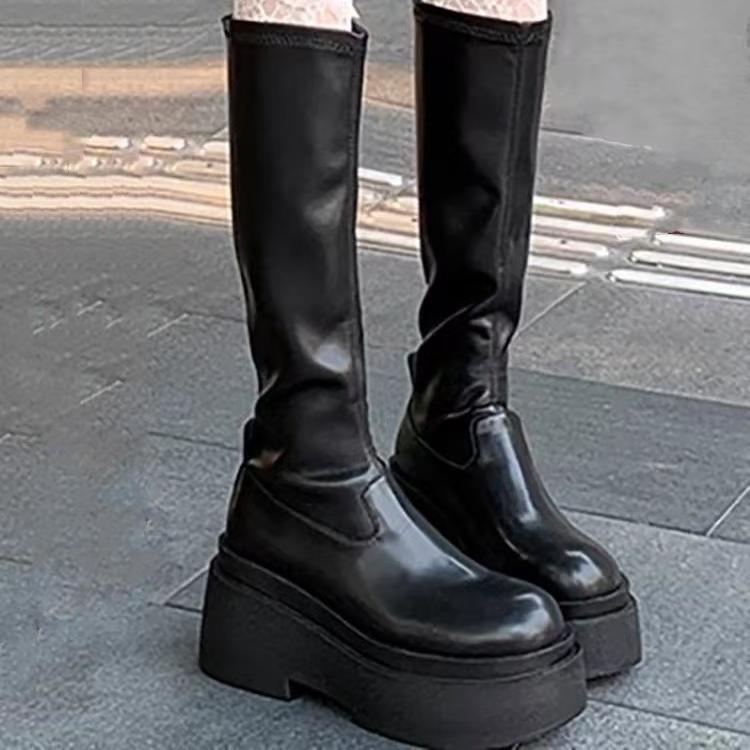 2025 Women's Thick-Soled Tassel Boots - Slimming Long Knight Style for Spicy Look