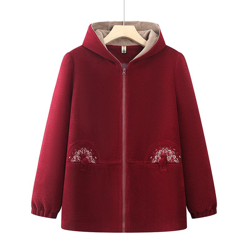 

Chic Hooded Trench Coat for Middle-Aged & Elderly Women - Casual Spring/Autumn Outerwear, Fashionable Short Jacket XL (85-110kg) червоний