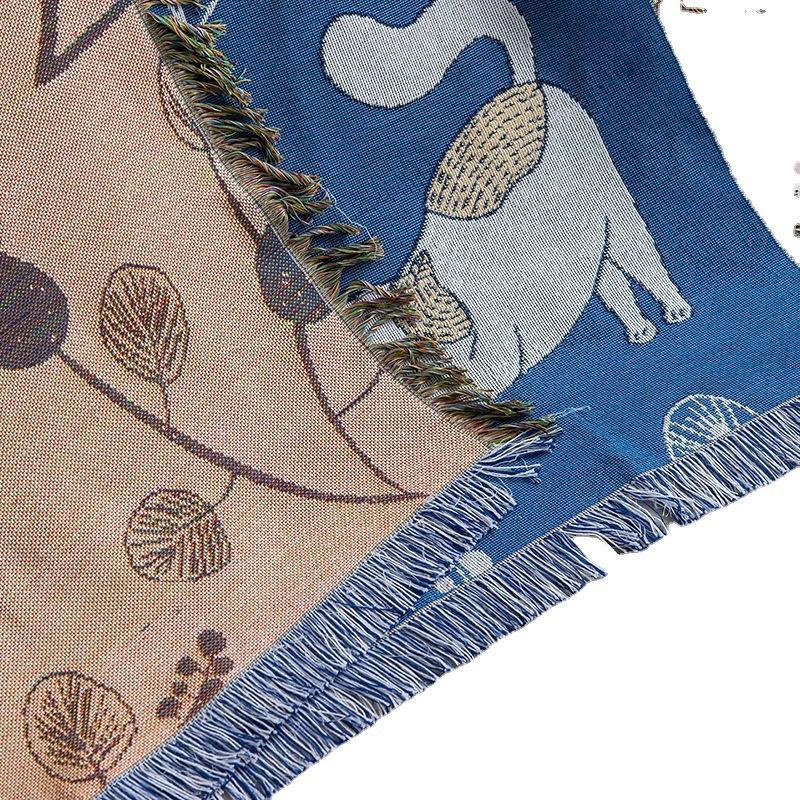 Couverture de canapé à motif de chat, couverture de climatisation domestique, tapisserie en fil à trois couches, en coton épais