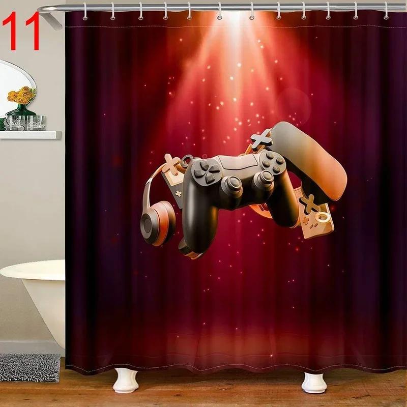 Funny Gamer Shower Curtain Classic Video Gaming Device Modern Cloth Polyester Fabric Waterproof Bathroom Decor with 12 Hooks
