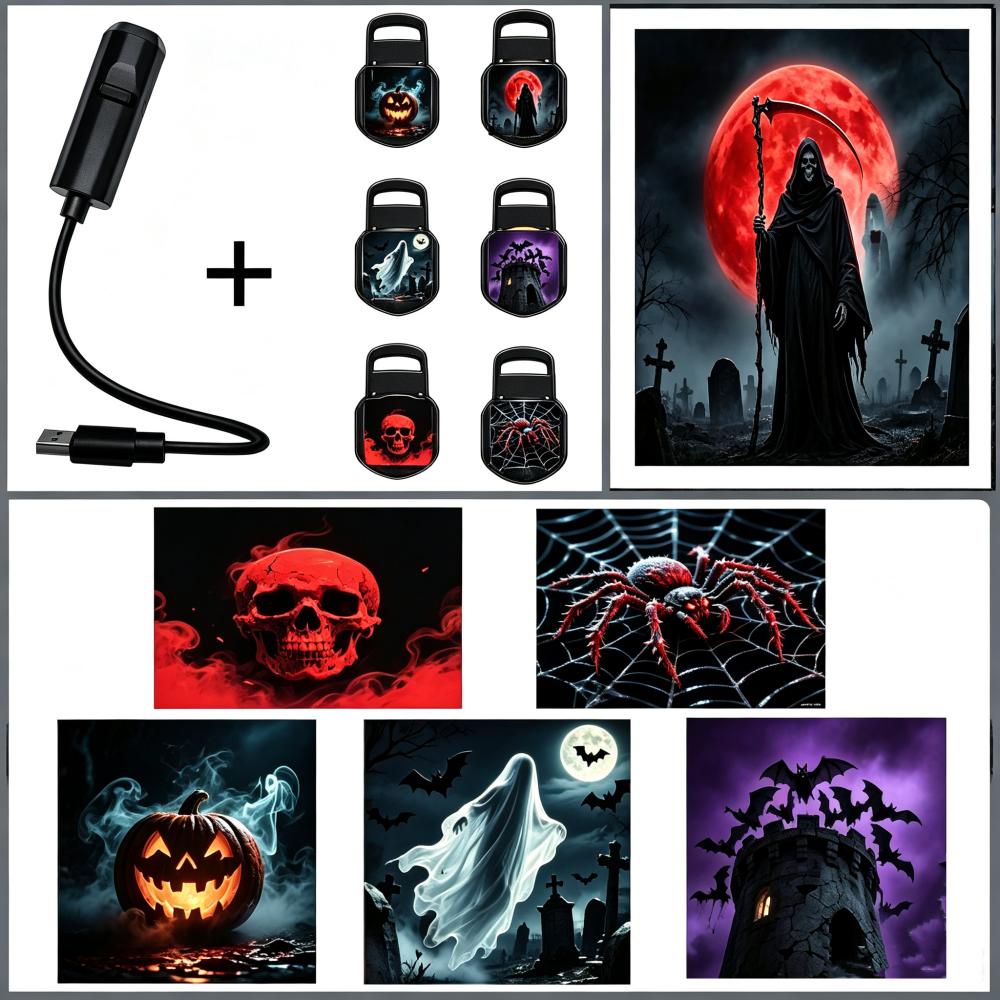 Halloween USB Projector Light Pumpkin Ghost Skull LED Night Light Switchable Pattern Halloween Decor Light for Room Ceiling Wall