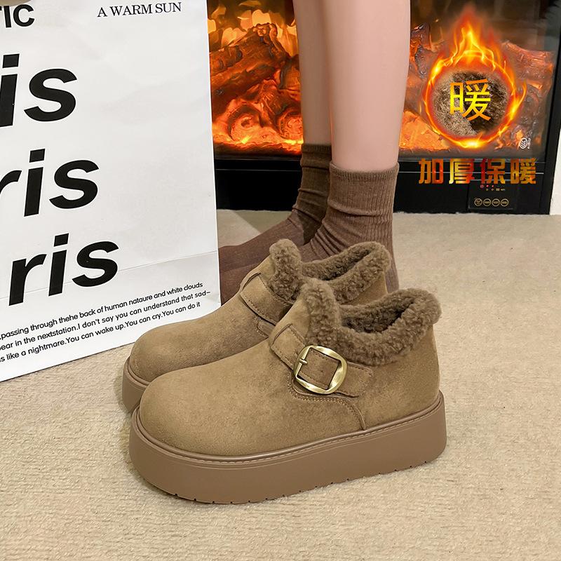 Damen weich elastisch dicke Sohle erhöhend Winterfell eins warm kalt gepolsterte Schneestiefel rutschfest tragen lässig Sport Baumwollstiefel