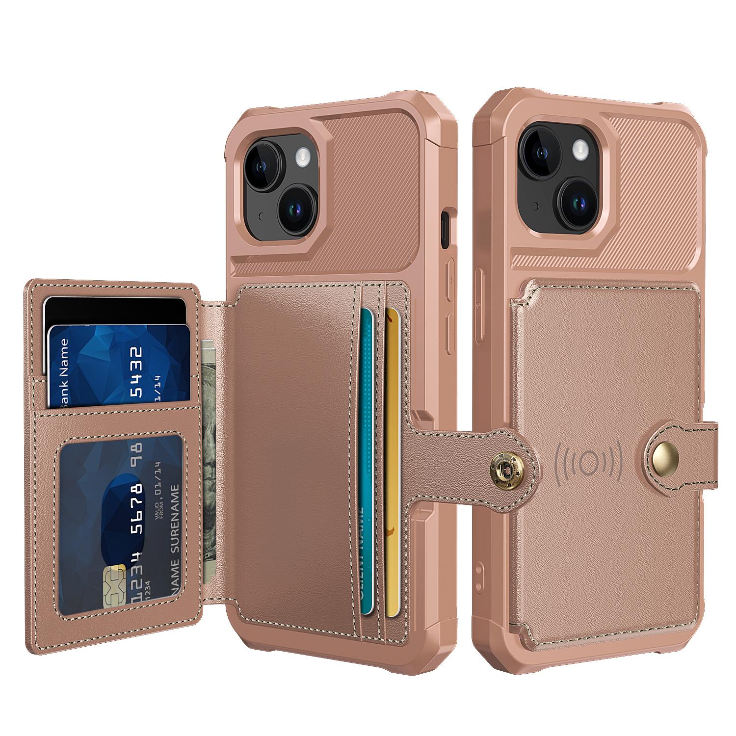 

For iPhone 15 PU Leather+TPU Phone Case Card Holder Wallet Back Cover Support Magnetic Car Mount Black