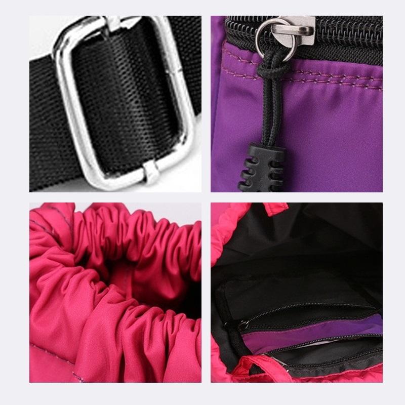 Rucsacul cu șnur de capacitate mare cu culoare în gradient și buzunar exterior cu fermoar este potrivit pentru sport, călătorii și activități în aer liber.