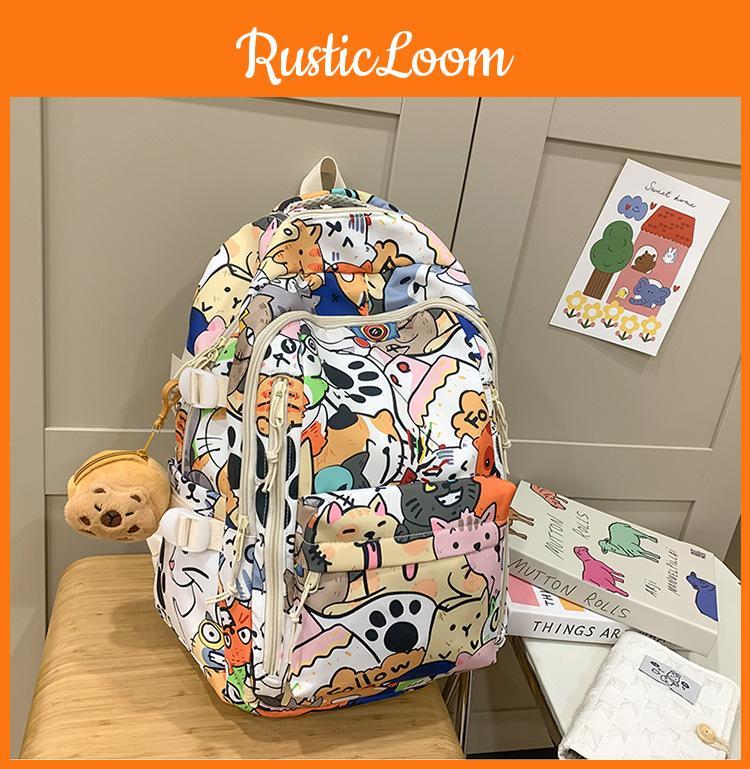 Large Capacity Backpack With Cartoon Cat Dog And Bear Print Designs Daily For
