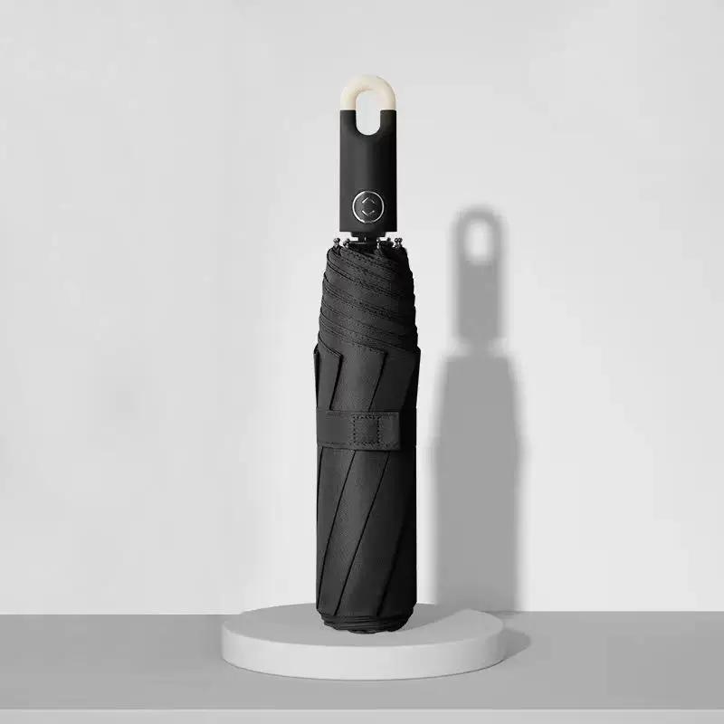 Automatic Folding Umbrella with Sun Protection and Uv Protection, Black Coating, Black Rubber Cord, Model Hy624011