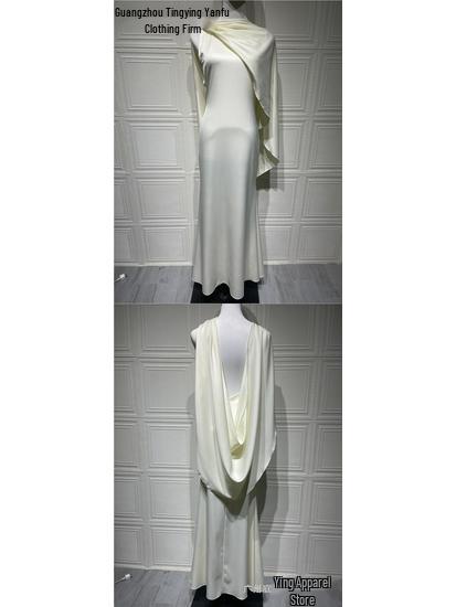 Elegant Summer Satin Evening Gown - Sexy European & American French Style Long Dress for Women