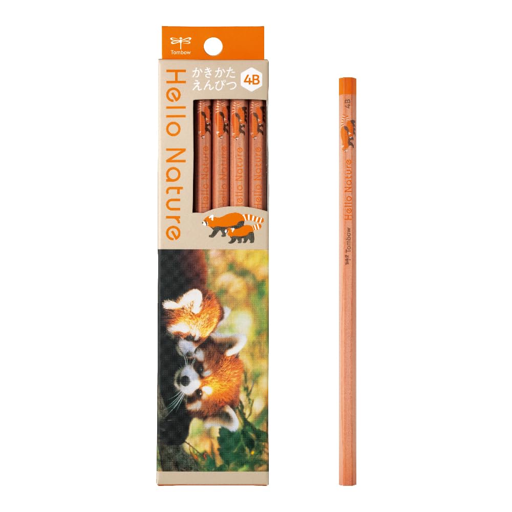Tombow Pencil Writing Pencil 4B Panda Hello Nature Red Panda 1 Dozen (Red Design) KB-KHNLP2-4B