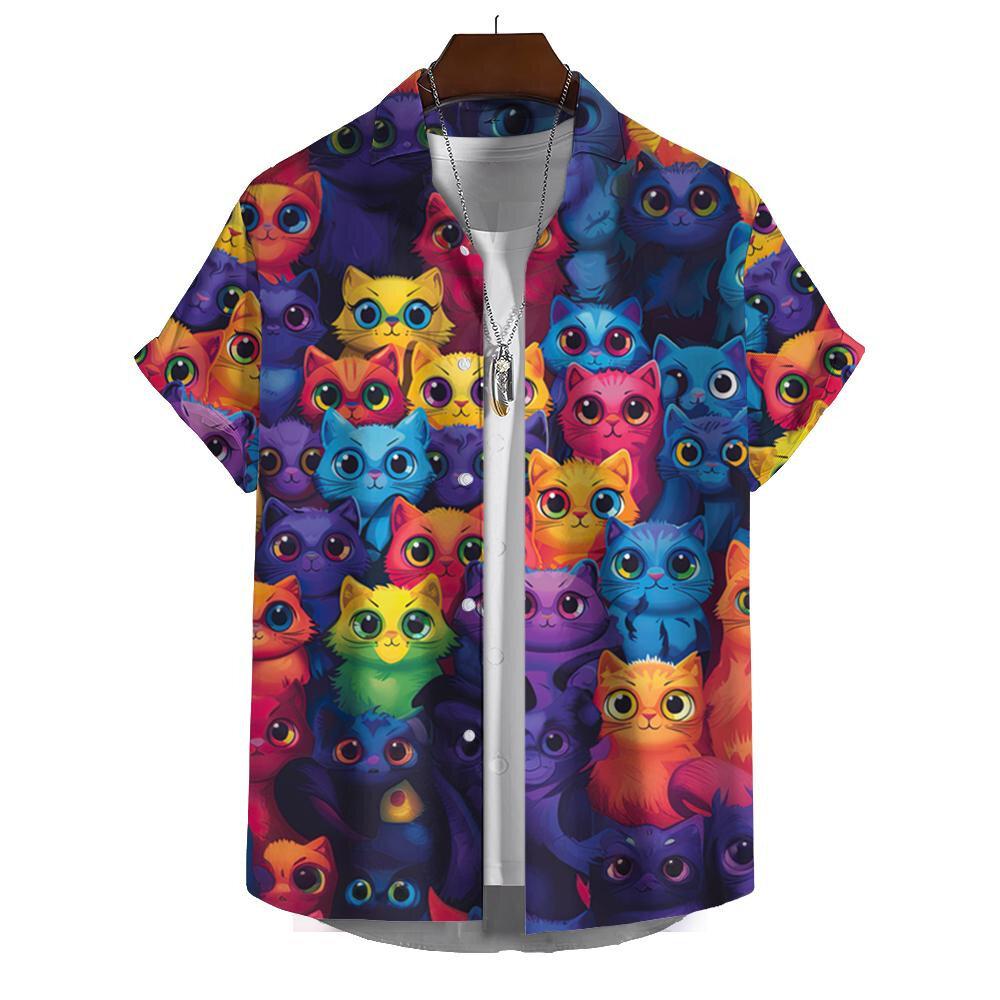 Funny Men's Shirts For Men 3d Cute Cat Print Tops Casual Men's Clothing Summer Short Sleeved Tops Tee Loose Oversized Shirt