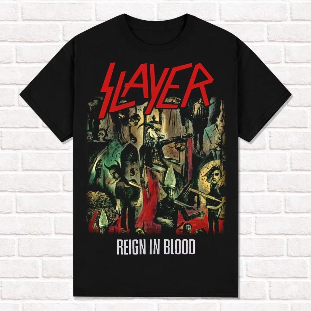 Slayer Black TShirt Reign in Blood 1986 Thrash Metal Heavy Metal T Shirt Tees Tops Unisex Cotton Short Sleeve High Street
