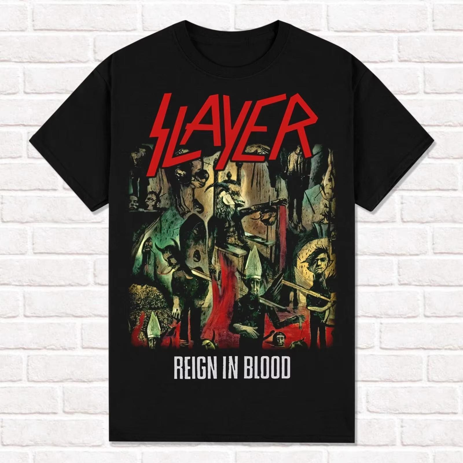 

Slayer Black TShirt Reign in Blood 1986 Thrash Metal Heavy Metal T Shirt Tees Tops Unisex Cotton Short Sleeve High Street S