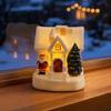 Small Winter Holiday Decor LED Lighted Christmas Village House Statue, Light Up Figurines with Xmas Tree Santa Claus, Collectible Tabletop Decoration