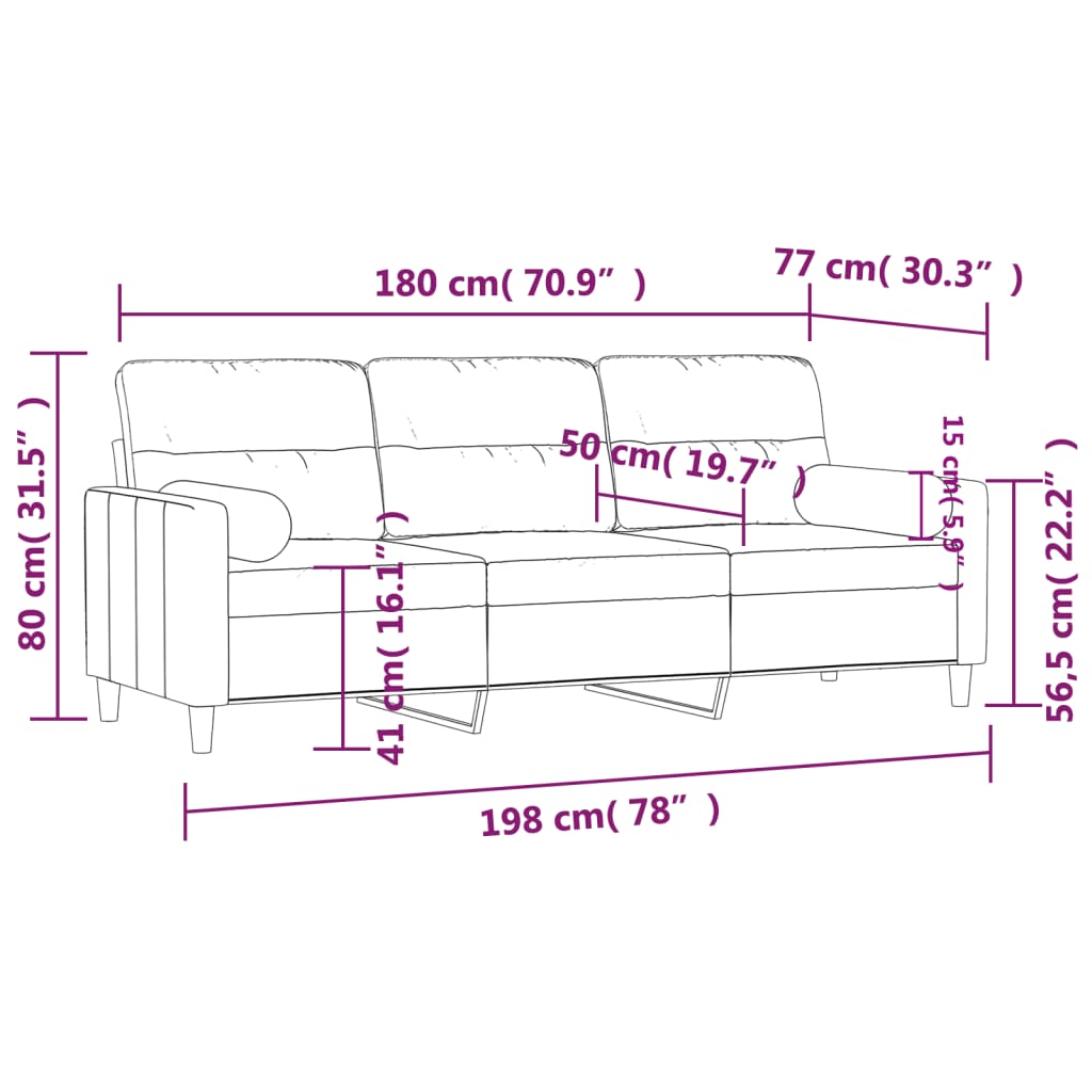 Vidaxl 3-Seater Sofa With Cushions, Cream, 180 Cm, Fabric