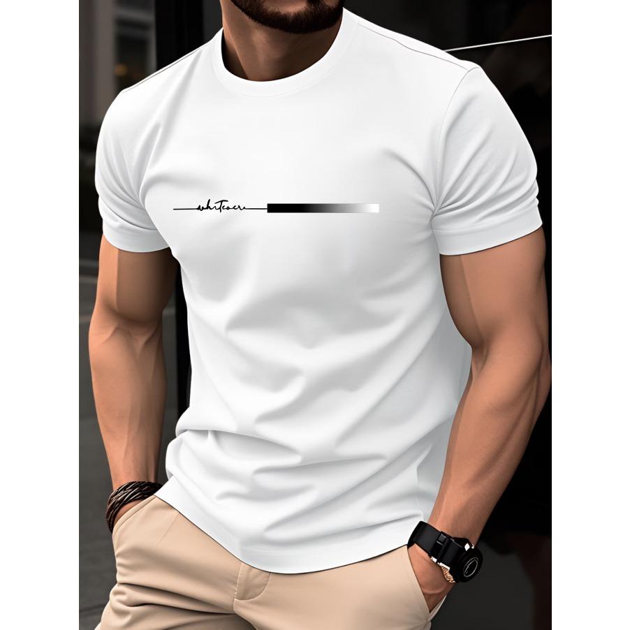 100% Baumwolle Herren T-Shirt, Sommer Kurzarm Slim Fit Rundhals Oberteil, Trendiges Lässiges Basishemd Einfaches Buchstaben-Print-Design