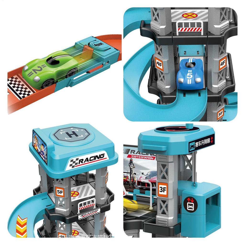 Jouet Garage de Parking pour Voitures Jeu Interactif de Course de Véhicules Rampe d'Assemblage Jouet Éducatif Préscolaire Jouets de Circulation pour Enfants