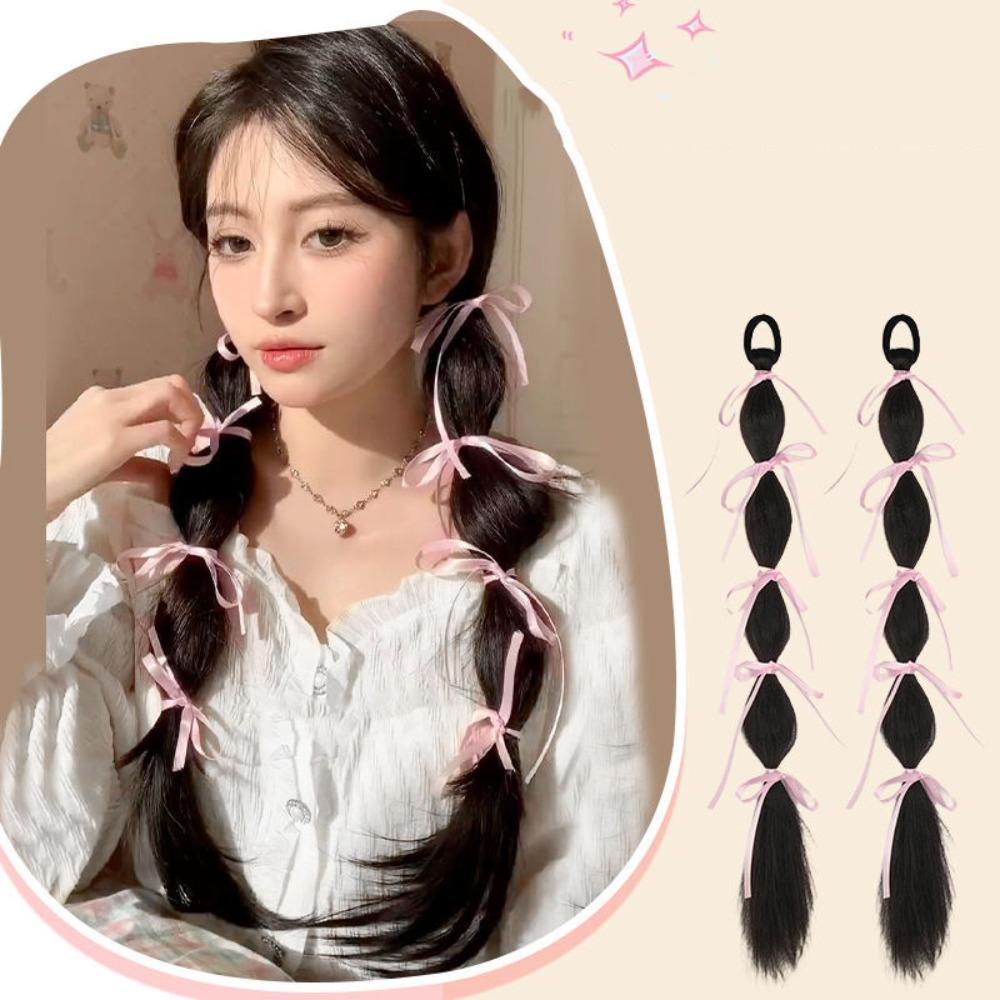 

2 шт. Хвост-пузырь в балетном стиле, лента-бант, повязка для волос, накладка для волос, для ежедневного использования розовый