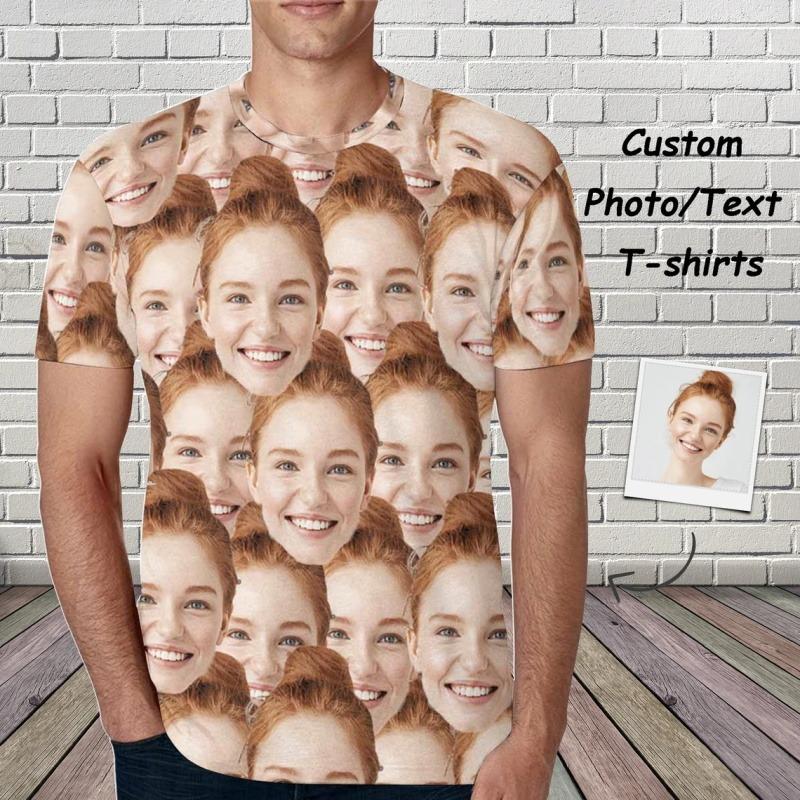 T-shirt Personalizzate con Volto per Uomo Stampa Integrale Personalizzata Fai da Te Foto Volto T-shirt Personalizzata Manica Corta Girocollo Maglietta