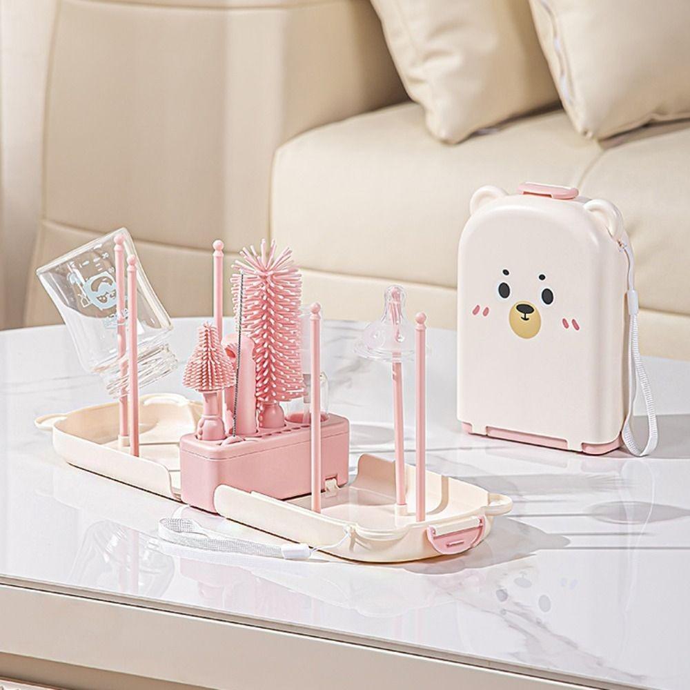 Space Saving Baby Bottle Brush Set 6-in-1 Nipple Straw Cleaning Brush Cup Brush  Home Travel Use