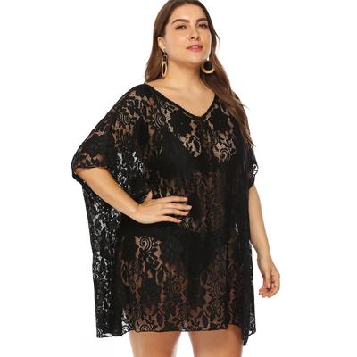 Copricostumi Taglie Forti Donna Sexy Pizzo Lavorato a Maglia Trasparente Scollo a V Spacco Abiti da Spiaggia Costumi da Bagno Copricostumi