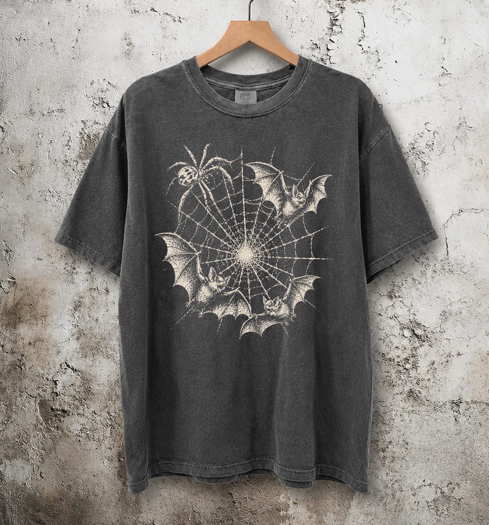 Spider Web Bat Shirt, Retro Gothic Horror Tee, Dark Art Halloween Gift, Grunge Y2K Aesthetic Top 2XL
