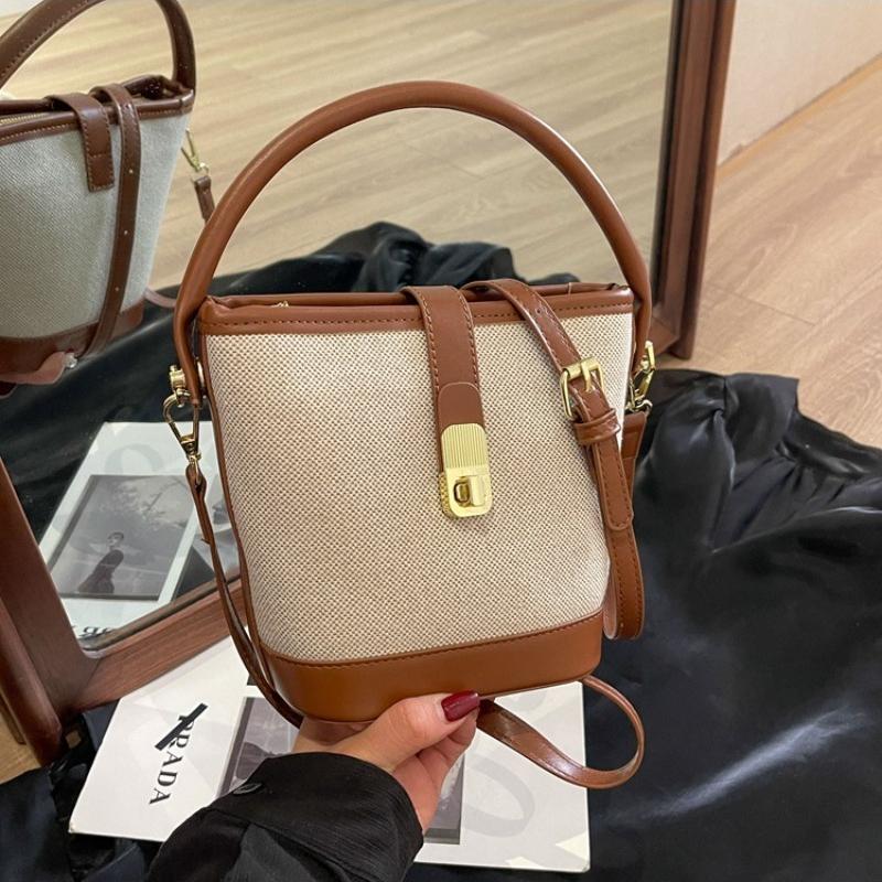 1Pc  Popular Bucket Bag Women's Messenger Bag Korean Niche Versatile Retro Canvas Handbag Messenger Bag