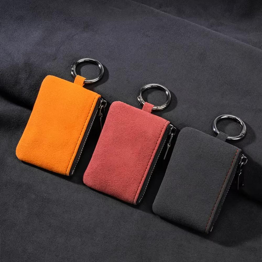 Large-Capacity Zipper Key Pouch Bag Key Cover Suede Leather Key Case for Automotive Keys