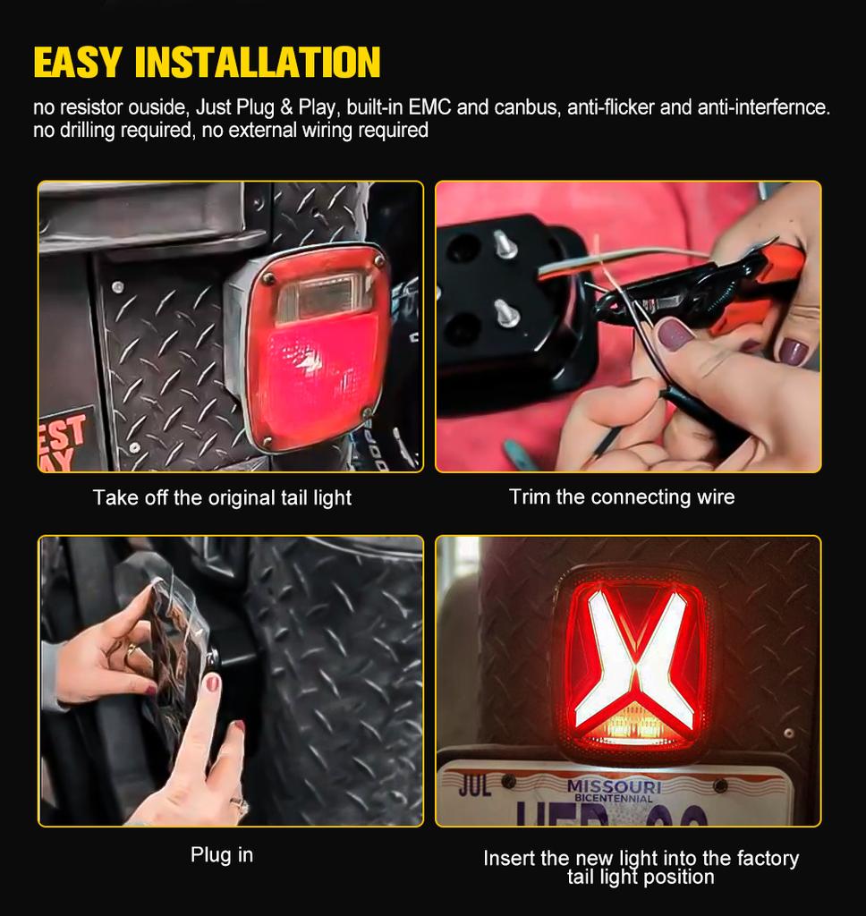 Car Rear LED Tail Lights For Jeep Wrangler CJ TJ YJ 1998-2006 Smoked 12v Drl Modified Brake Tail lamp