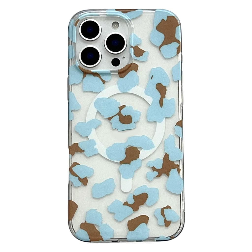 For iPhone 16 Pro Max Magnetic Case Hollow Leopard Print Design TPU PC Phone Back Cover