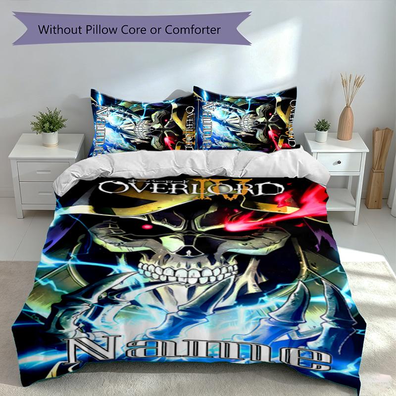 3pcs Custom Name Overlord Bedding Set,Includes 1 Duvet Cover and 2 Pillowcases,All-season Bedroom Decor
