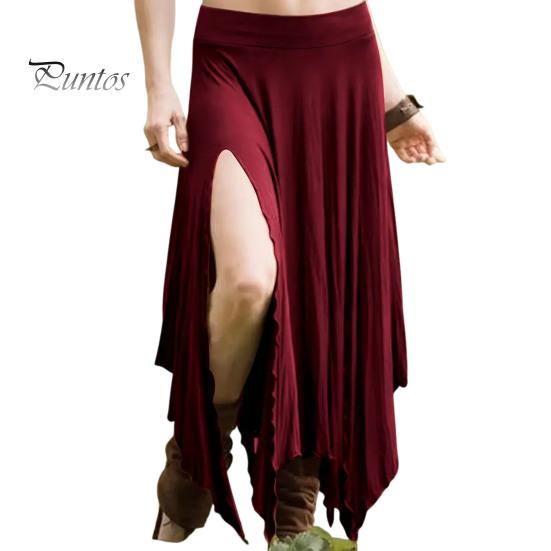 Jupe longue taille haute pour femme, couleur unie, ourlet irrégulier, fente latérale, amincissante, idéale pour le travail, les loisirs et les voyages