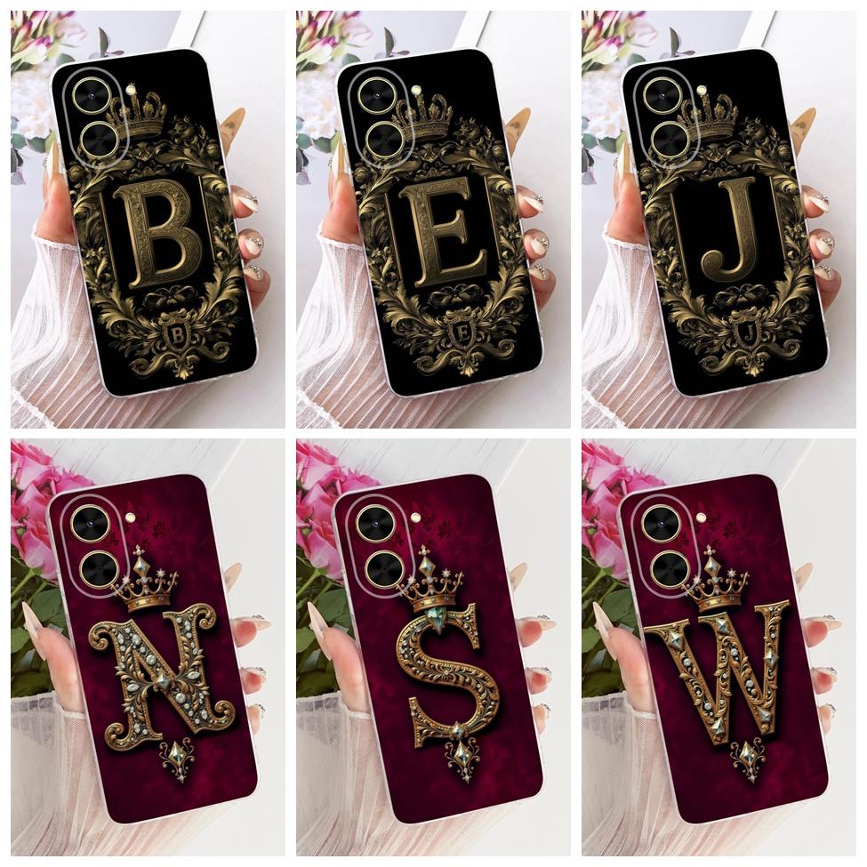 For Xiaomi Poco C71 4G Cover Case Transparent Luxury Crown A-Z Letters 2D Flat Pattern Soft Phone Case 25028PC03I 25028PC03G