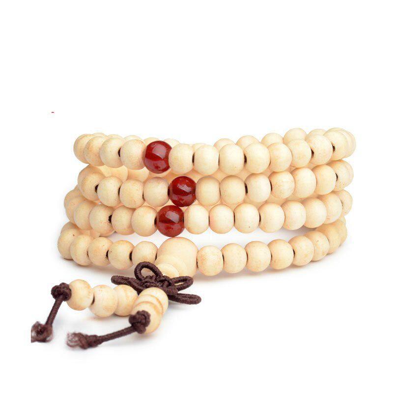 Chinese Amulet 6mm Natural Wood Buddhist 108 Bead Bracelets Buddha Bangles Meditation Prayer Unisex Men Women Vintage