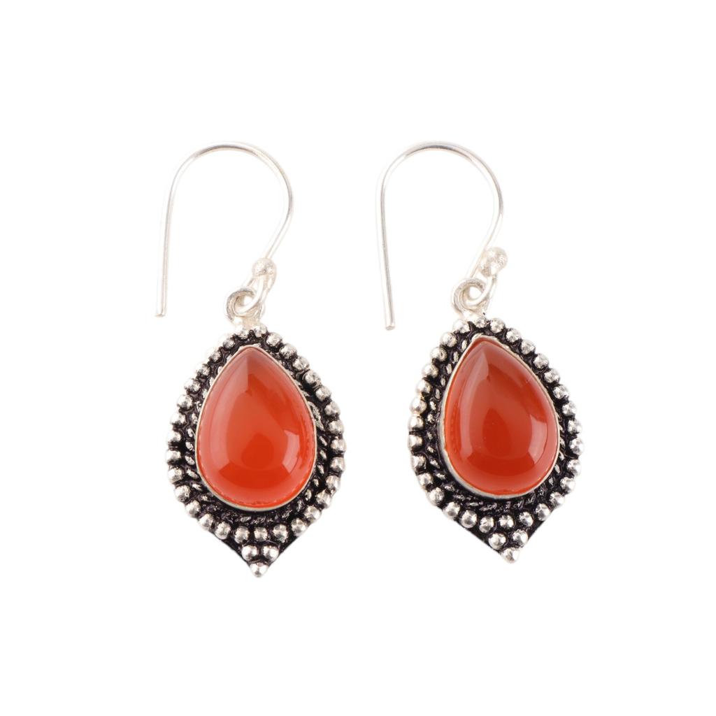 Carnelian Gemstone 925 Sterling Silver Handmade Gift Jewelry Hook Earrings 1.6" EE-164-22