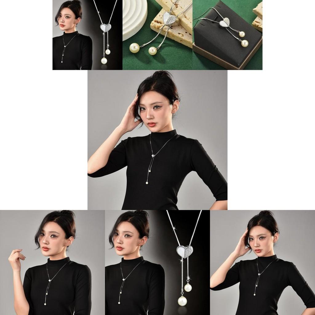 Gorgeous Heart Pendant Long Necklace In Mixed Materials With Magnetic Closure For Women