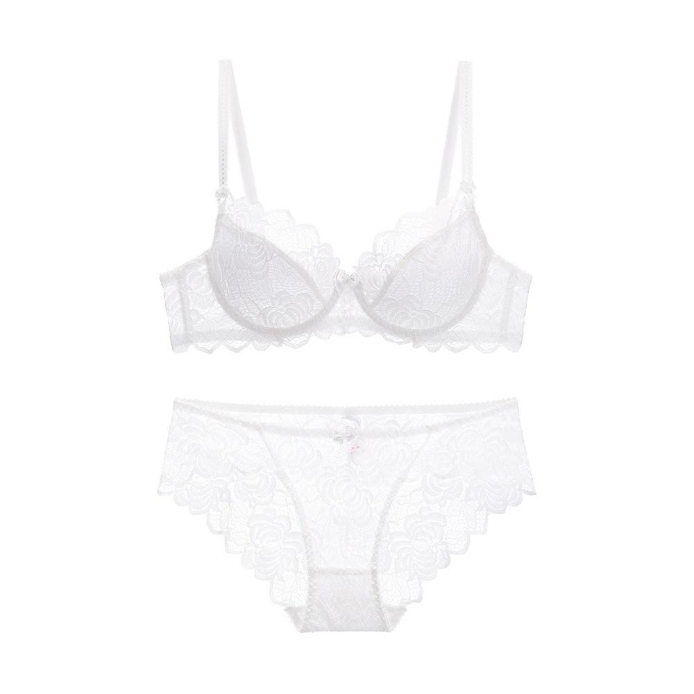 European and American Bra Set with Underwire and No Sponge Thin Double-layer Mesh Lace Underwear
