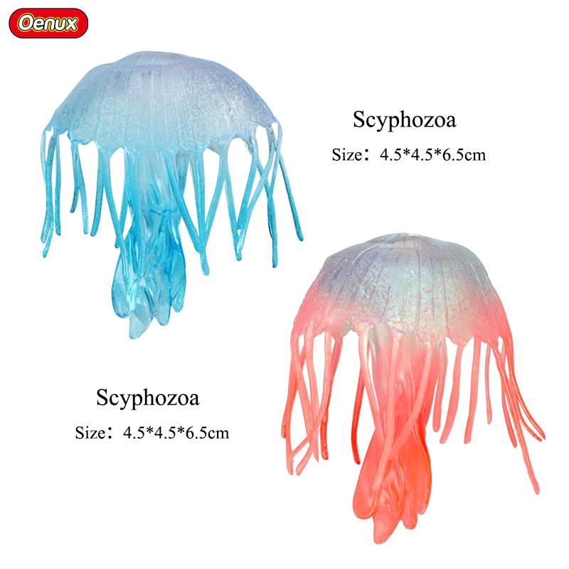 Oenux Ocean Animals Model Jellyfish Starfish Sea Anemone Coral Action Figures Aquarium PVC Miniature Educational Kids Toy Gift