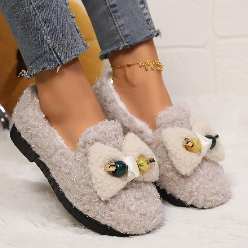 Mode 2025 Bequeme Warme Flache Schuhe im Winter Modisch Neue Schleife Sexy Leicht Plüsch Rutschfest Lässige Laufschuhe für Damen