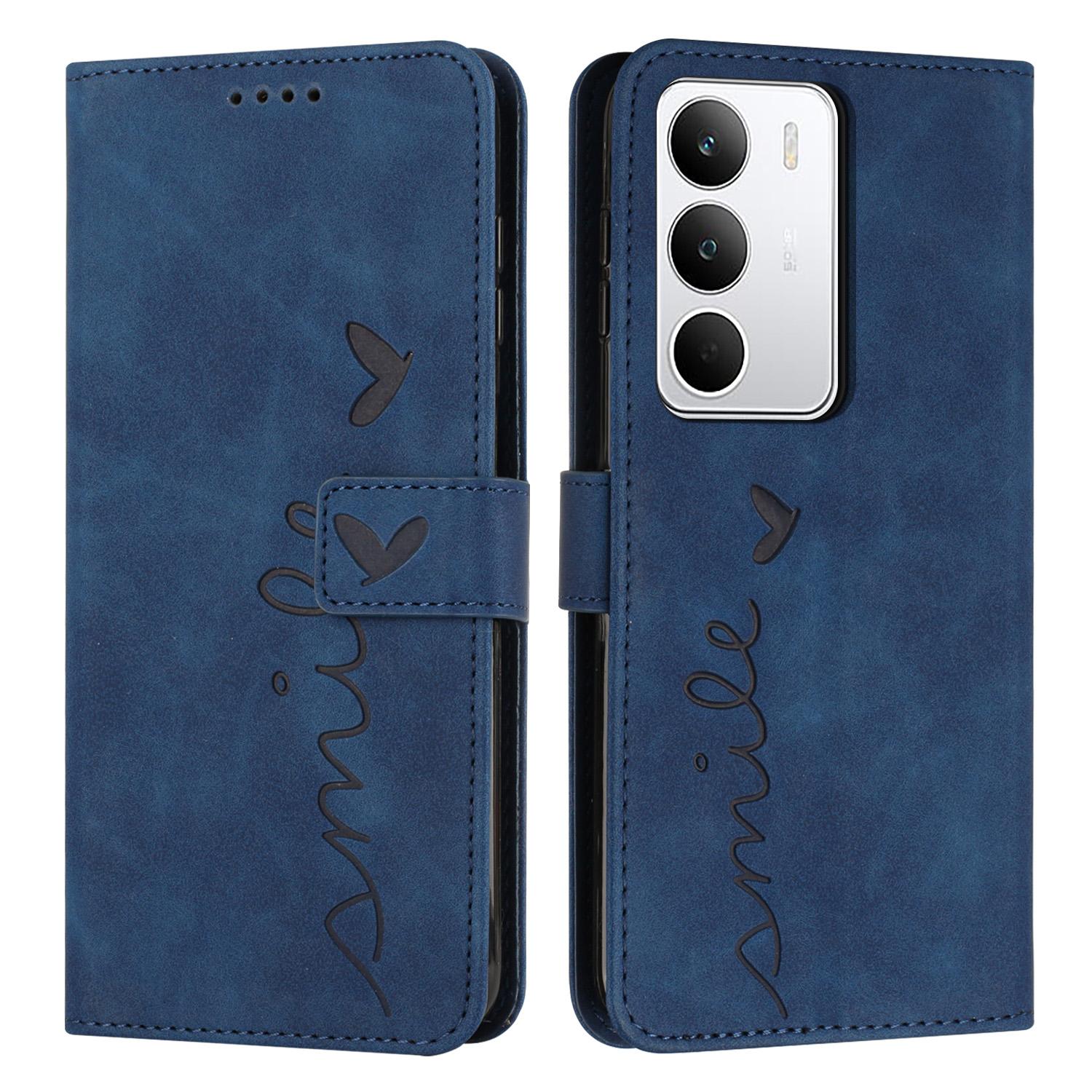 

Для Realme C71 4G Чехол-подставка из ПУ кожи Чехол для телефона с тисненым узором в виде сердец Blue