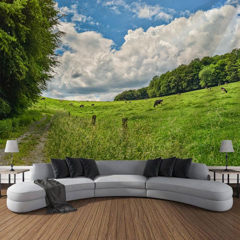 Tapiserie cu model de imprimare peisaj natural de pajiști deluroase pentru acasă, dormitor, sufragerie, decorare perete, fundal, tapiserie din pânză