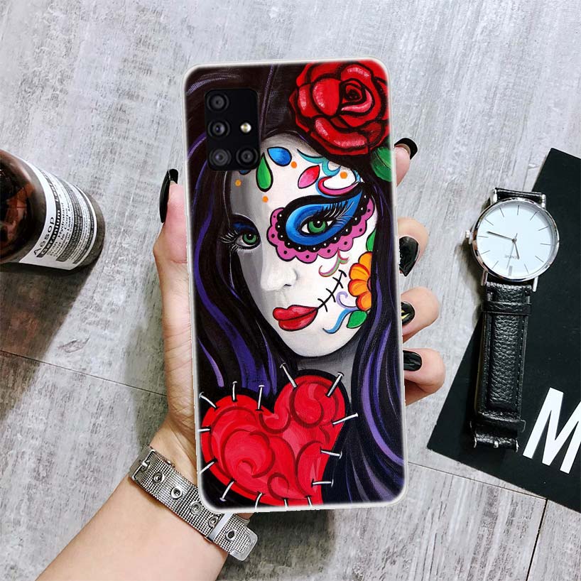 Catrina Beautiful Rose Girl Skull Phone Case For Samsung Galaxy A52 A32 A22 A12 A02S A50S A30S A51 A31 AA71 Note 20 Ultra 10 S10