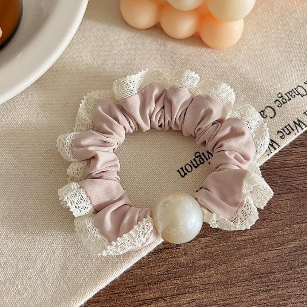 

1Pcs Silky Satin Scrunchies with Lace & Pearl, Gentle Hair-Friendly Style, Perfect for Bun & Ponytail