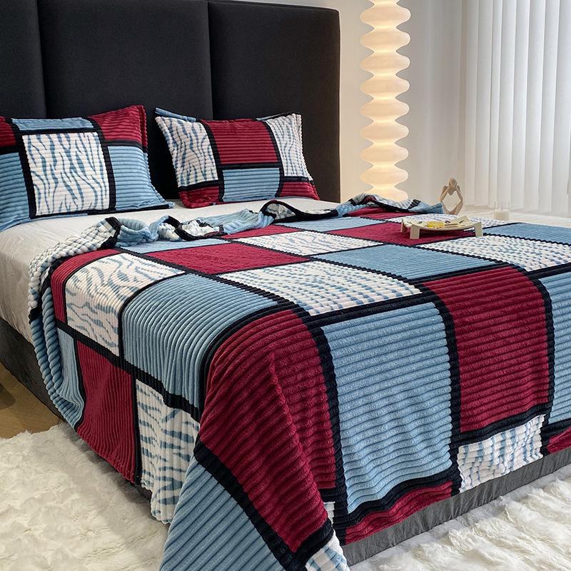 2024 Geometric Square Milk Velvet Blanket - Lightweight, Soft, Printed Design (Pillowcase Not Included)