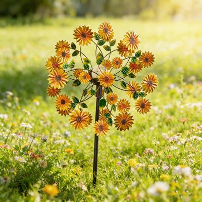 Garden Wind Spinner with Stake Butterflies Birds Flowers Kinetic Windmill 34 Inch Metal Outdoor Wind Sculpture Yard Art Decoration for Patio Lawn