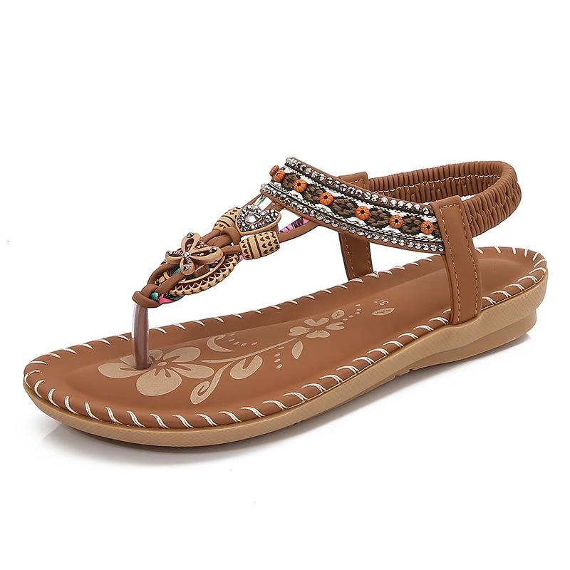 Plus Size Shoes for Women Summer Fashion Platform Elastic Band Sandals 36-43 Rhinestone Flats Sandalias De Mujer Women Sandals