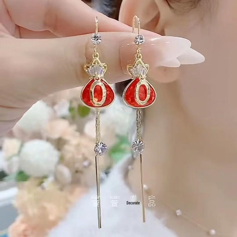 S925 Silver Needle Red Money Bag Earrings - 2022 Versatile Celebrity Style Ear Wire Design